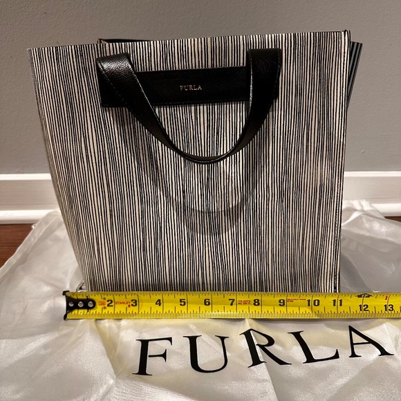 Rare! Furla Divide-it Tote Black and White Striped Medium Sized Shopper Tote Bag - Picture 10 of 13